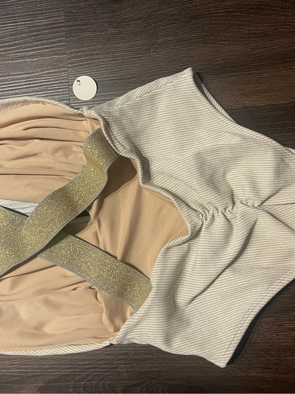 Ribbed Cream Kids One-Piece Swimsuit with Cross Back Straps